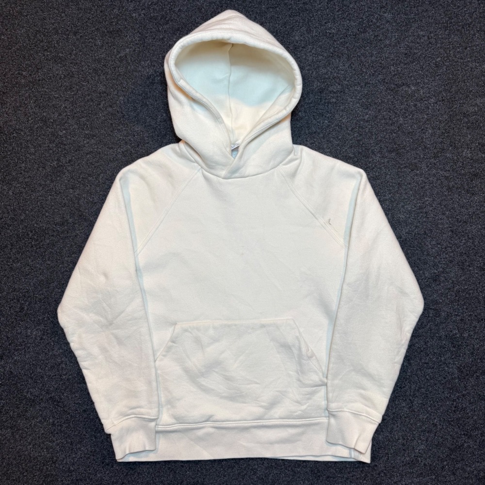 Zara Mens Cream Raglan Sleeve Pullover Hoodie Sweatshirt Size Large Off White